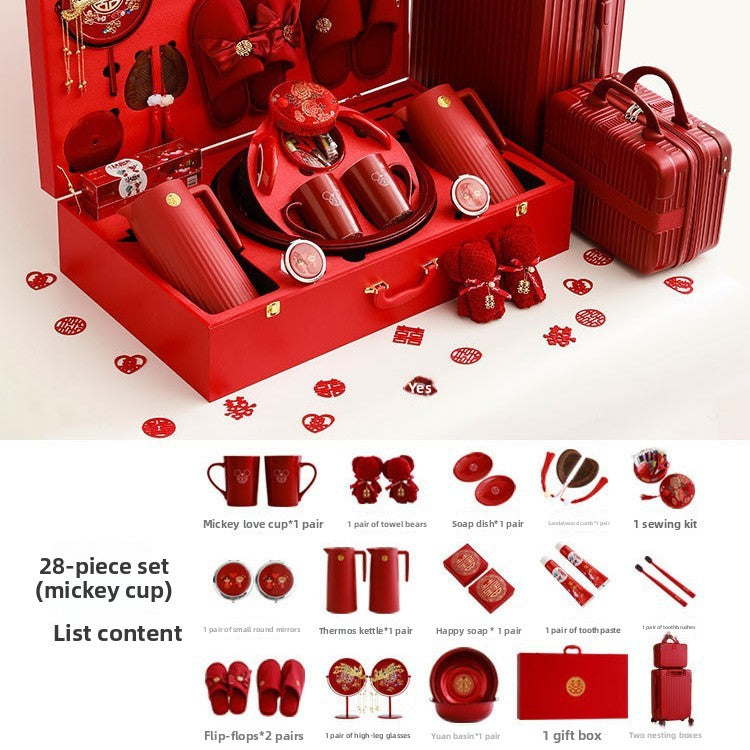 Ceramic Wedding Gift Set – Traditional Chinese Bridal Dowry Trunk with Tea Set & Accessories