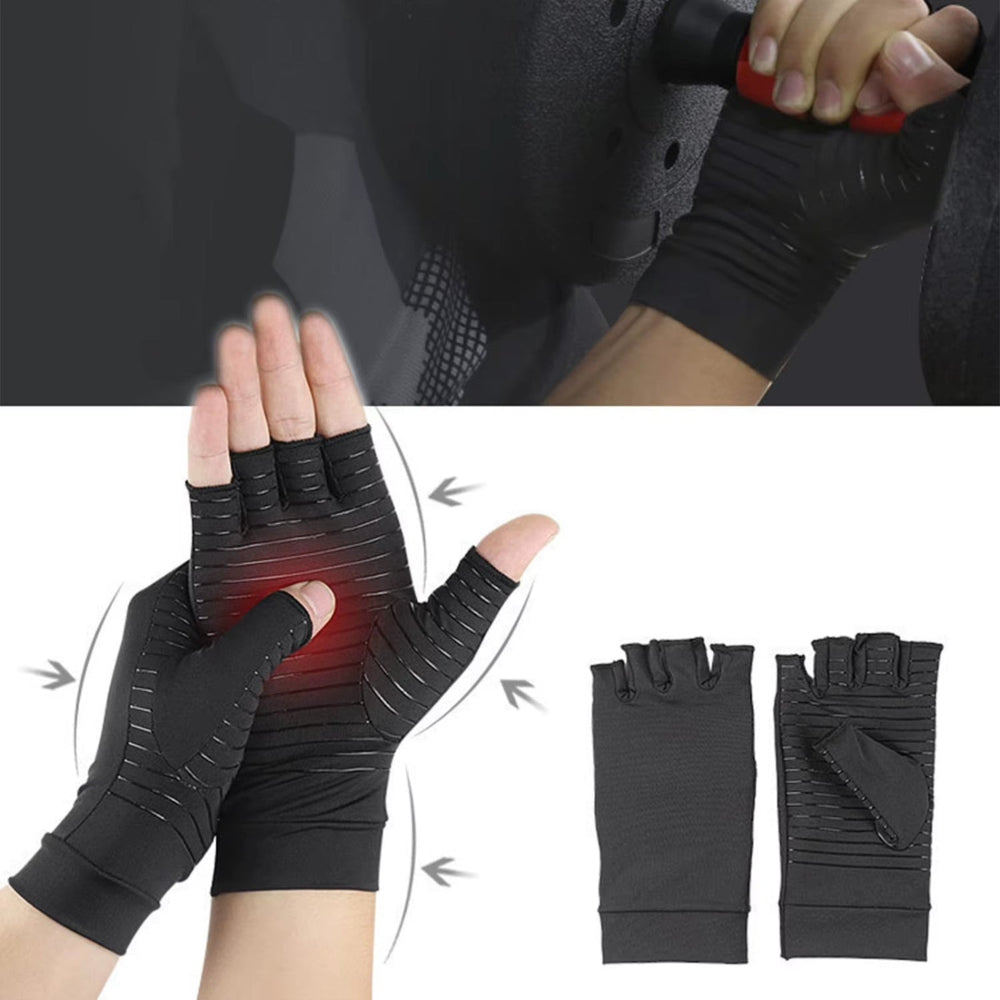 Half-Finger Training Gloves Unisex Copper Fiber Compression Anti-Skid Breathable Glove for Wrist Supports Hand Protection