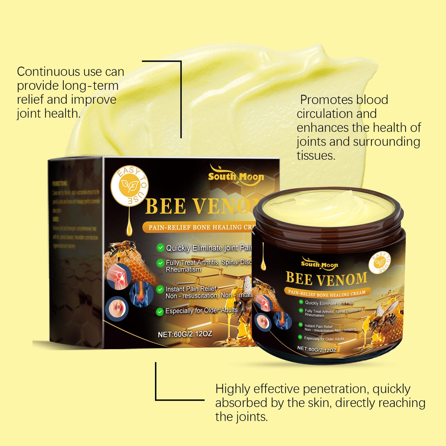 South Moon Bee Venom Joint Comfort Cream – Soothing Balm for Stiff, Tired Joints
