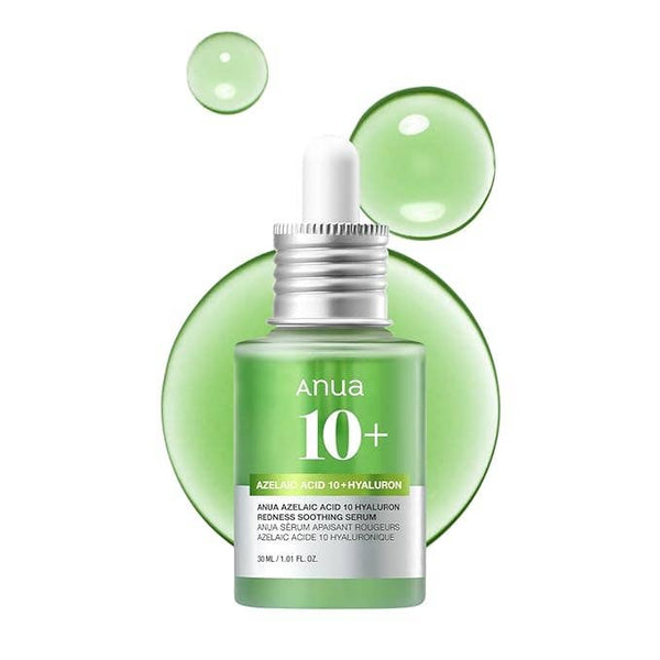 Anua 10+ serum bottle with dropper on a white background