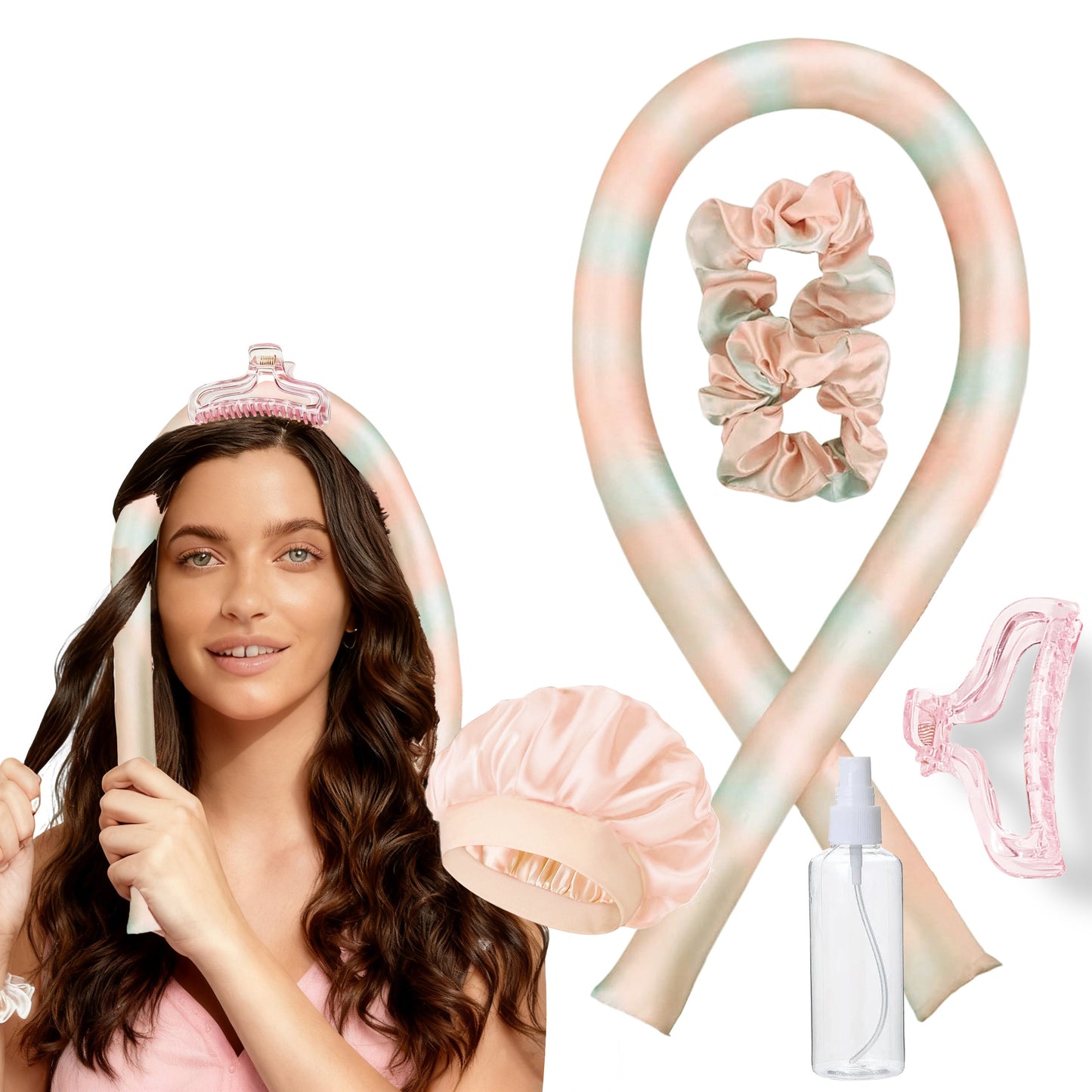 No-Heat Satin Curling Set – Handmade Wave & U-Shaped Hair Curler