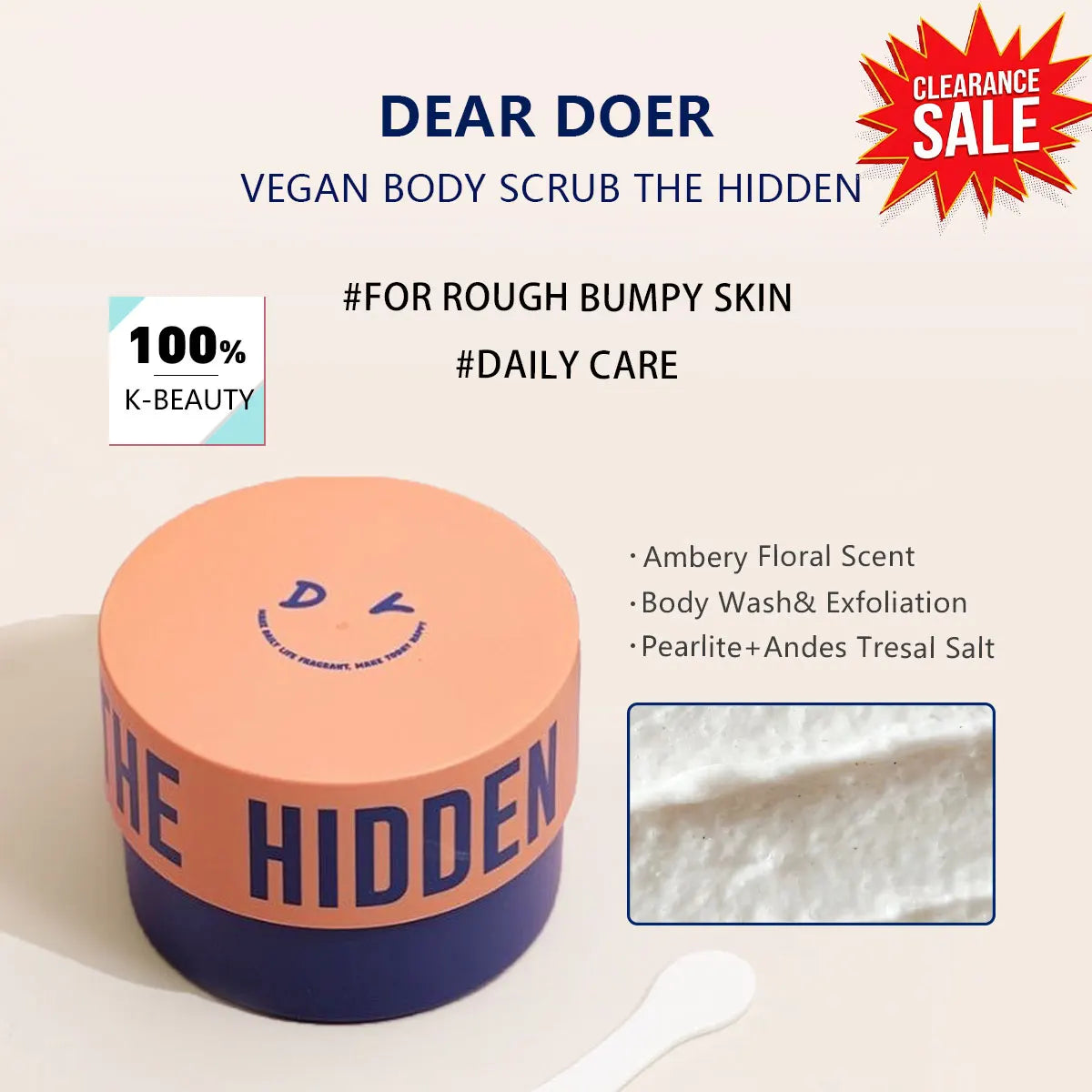 [ClearanceSale] DearDoer Vegan Body Scrub The Hidden 300ml,Granular Texture,Gentle & Non-Irritating,K-Beauty,Korean Makeup