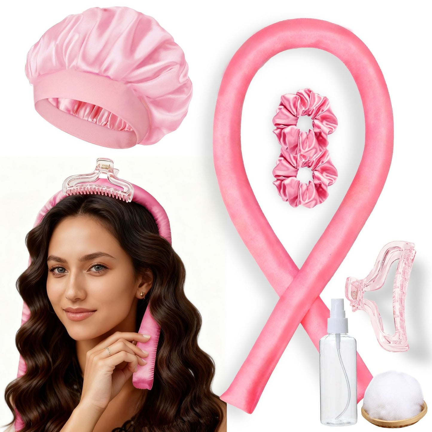 No-Heat Satin Curling Set – Handmade Wave & U-Shaped Hair Curler