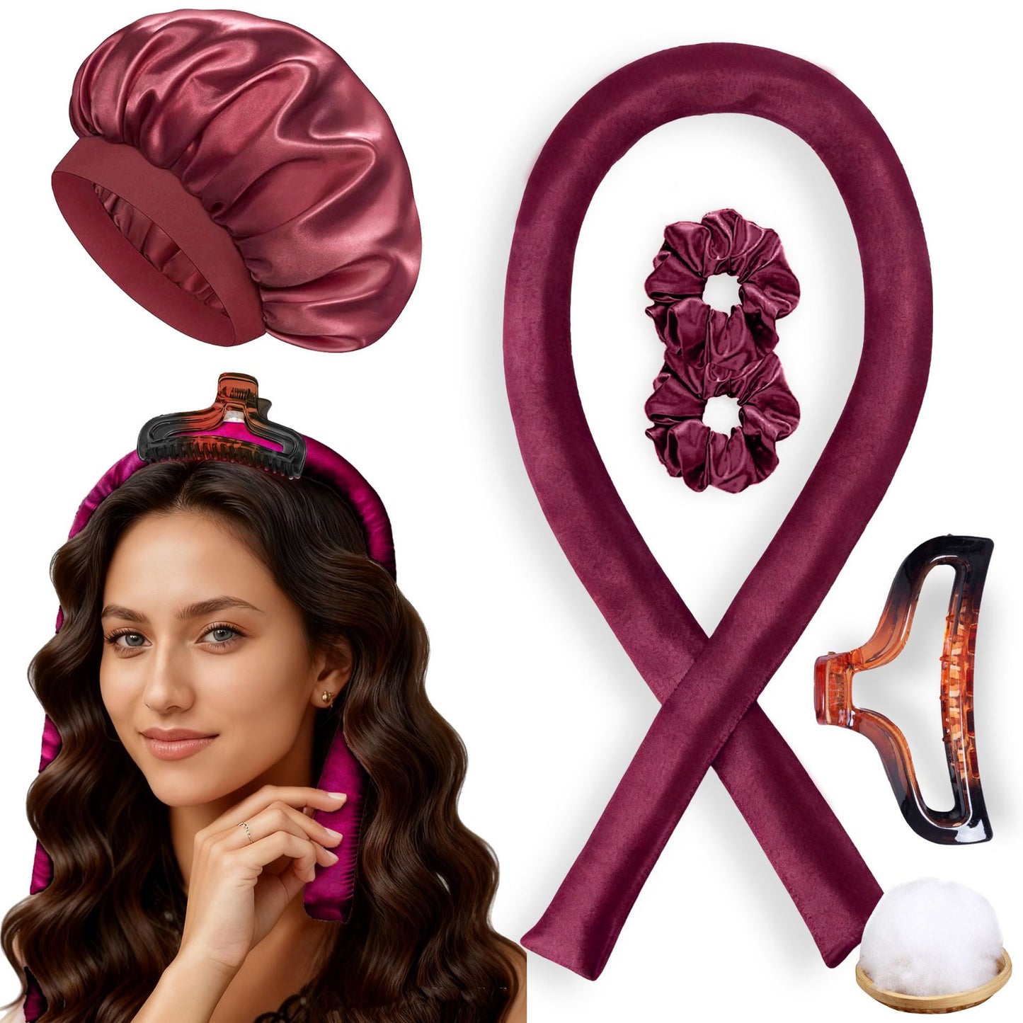 No-Heat Satin Curling Set – Handmade Wave & U-Shaped Hair Curler