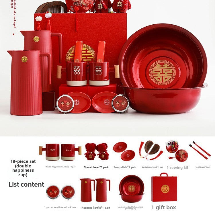 Ceramic Wedding Gift Set – Traditional Chinese Bridal Dowry Trunk with Tea Set & Accessories