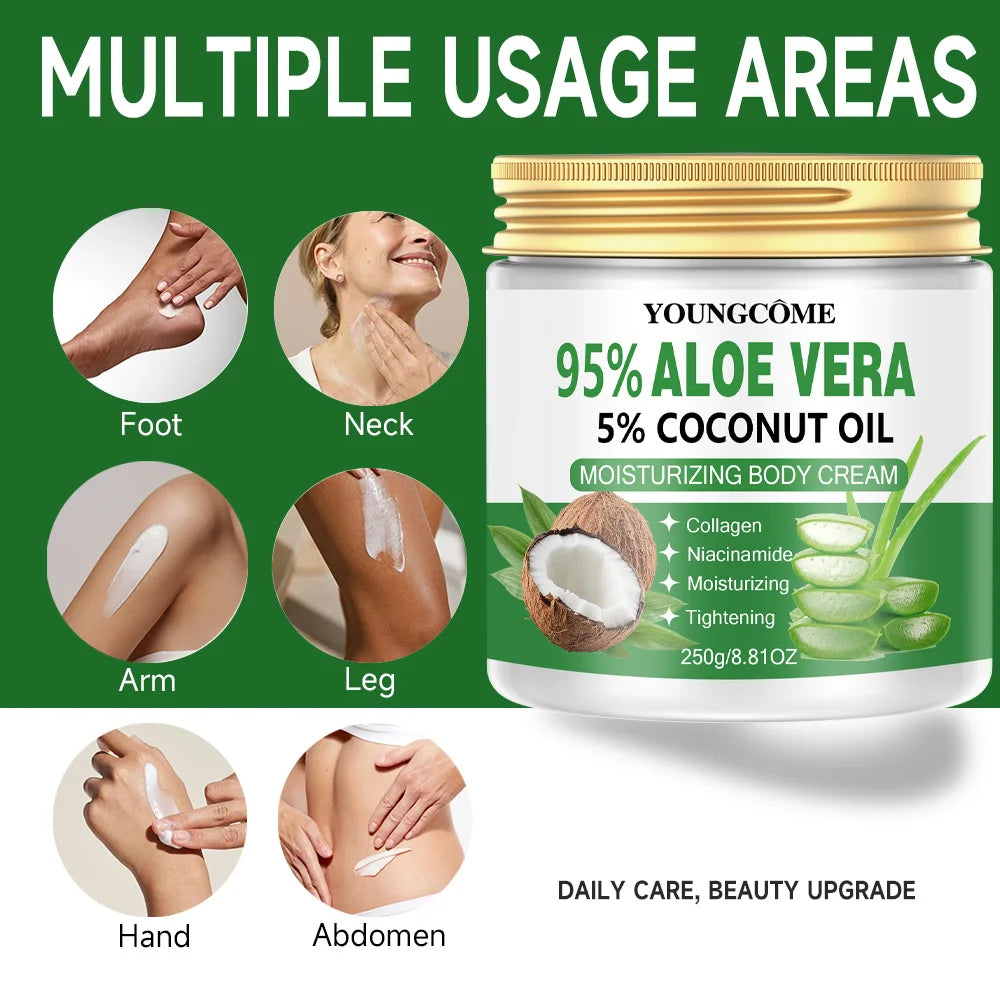 Aloe Vera Natural Coconut Oil Organic Premium Cold Pressed Repair Dry Skin Care Body Massage Moisturizing Cream ﻿