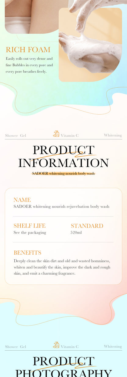 Sadoer Whitening Nourishing Shower Gel 520ml – Deep Cleansing & Skin Rejuvenation